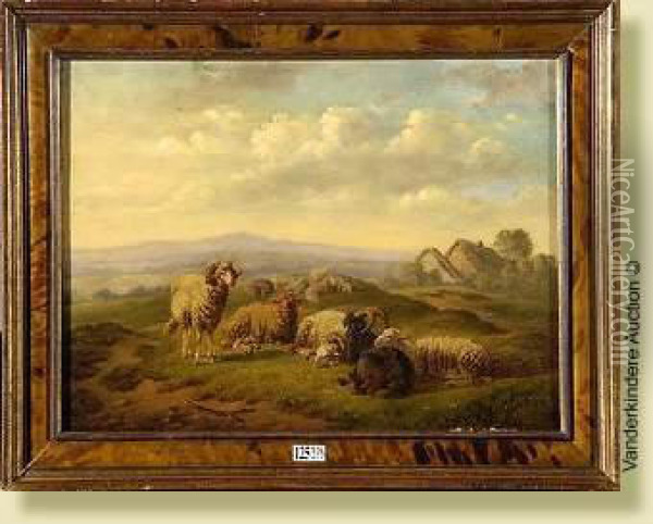 Bouc, Moutons Et Belier Au Pre Oil Painting - Eugene Joseph Verboeckhoven