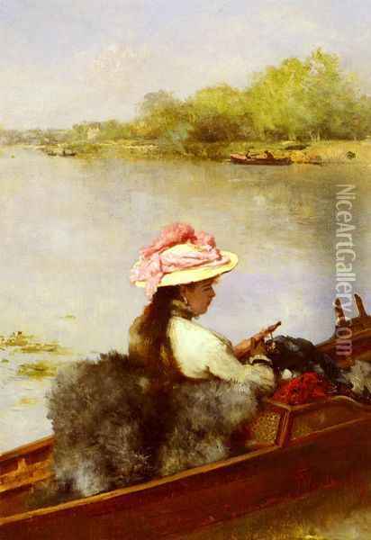 La Promenade Sur Le Lac (Boating on the Lake) Oil Painting - Ferdinand Heilbuth