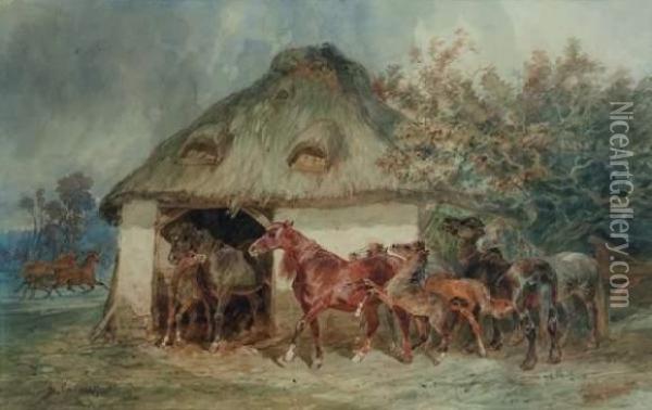 Chevaux A L'ecurie Oil Painting - Francois-Hippolyte Lalaisse