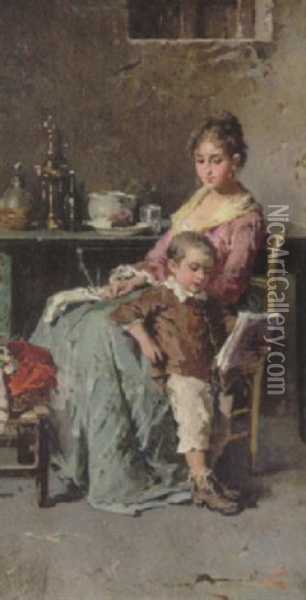 Mor Och Son Oil Painting - Francesco Peluso