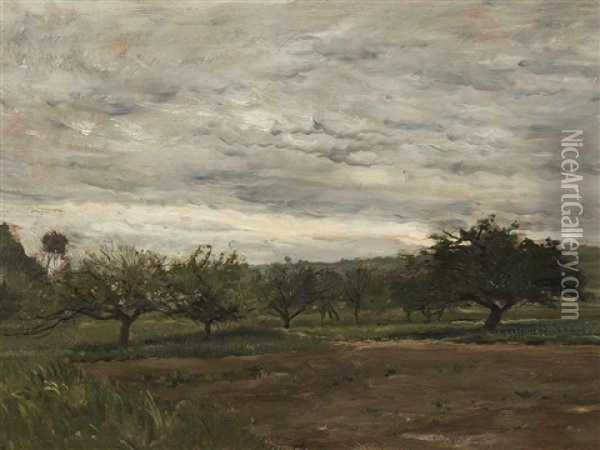 An Orchard Oil Painting - Karl Pierre Daubigny
