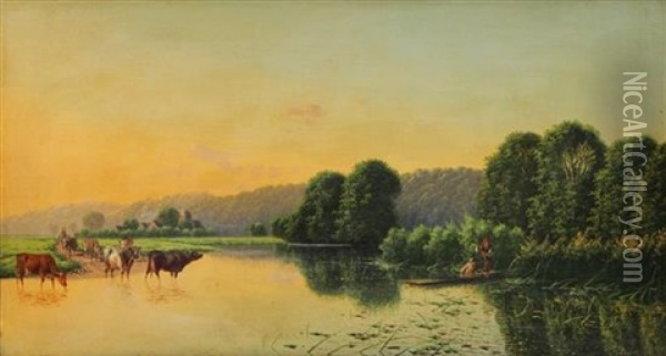 Summer River Scene Oil Painting - Edwin Henry Boddington