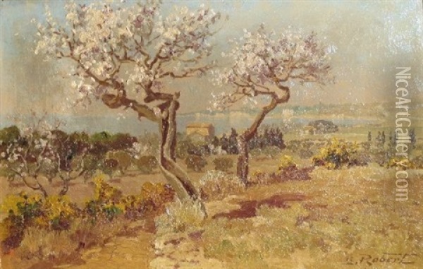 Amandiers En Fleurs A Rognac Oil Painting - Eugene Robert