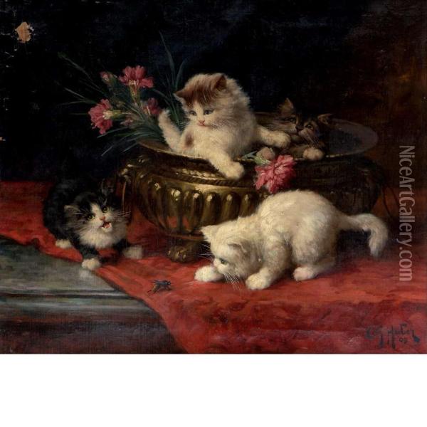 Kittens At Play Oil Painting - Leon Charles Huber