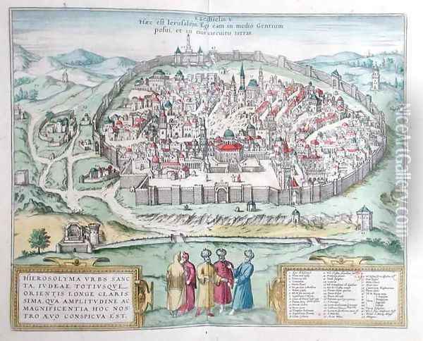 View of Jerusalem from the Atlas Le Theatre des Cites du Monde by Georg Braun Oil Painting - Franz Hogenberg
