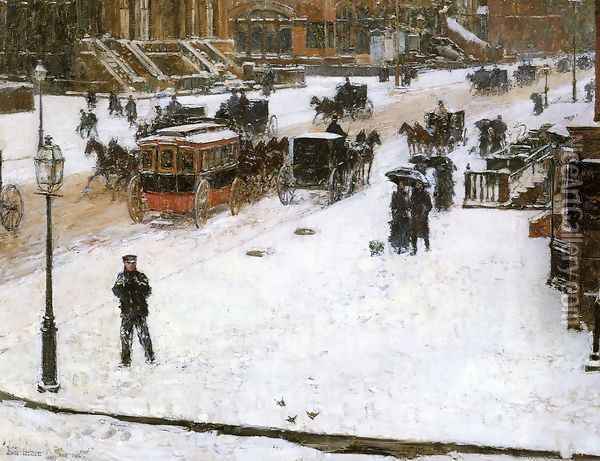Fifth Avenue in Winter Oil Painting - Frederick Childe Hassam