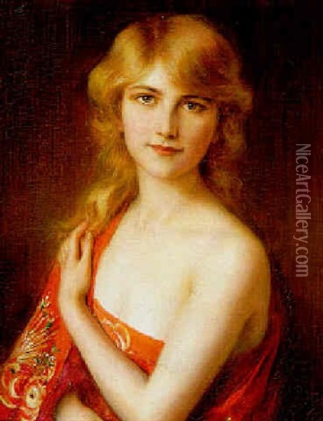 The Red Shawl Oil Painting - Albert Lynch