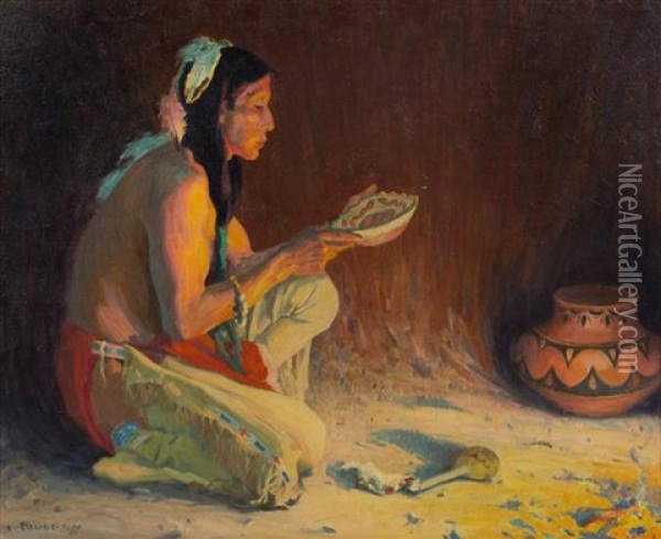 Sacred Rain Bowl Oil Painting - Eanger Irving Couse