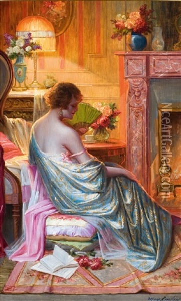 Femme Pres De L'atre Oil Painting - Max Carlier