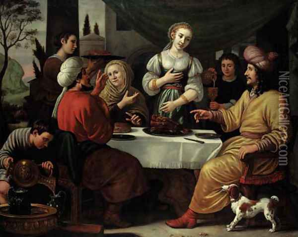 Eliezer at the House of Rebecca Oil Painting - Jan Victors