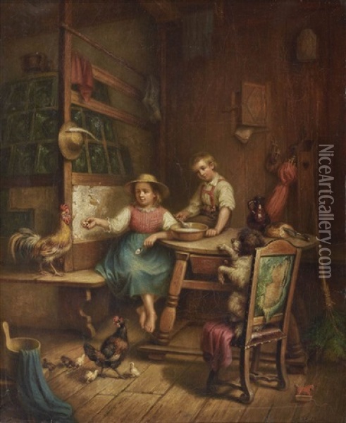 Children At Lunch Oil Painting - Friedrich Hohbach