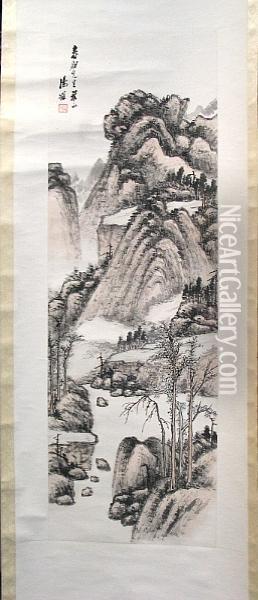 Hanging Scroll, Ink And Color On Paper; The Upper Left Tang Di Oil Painting - Tang Di