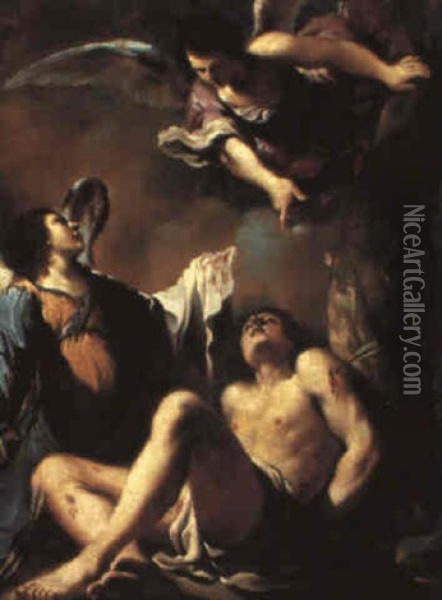 St. Sebastian With Angels Oil Painting -  Guercino