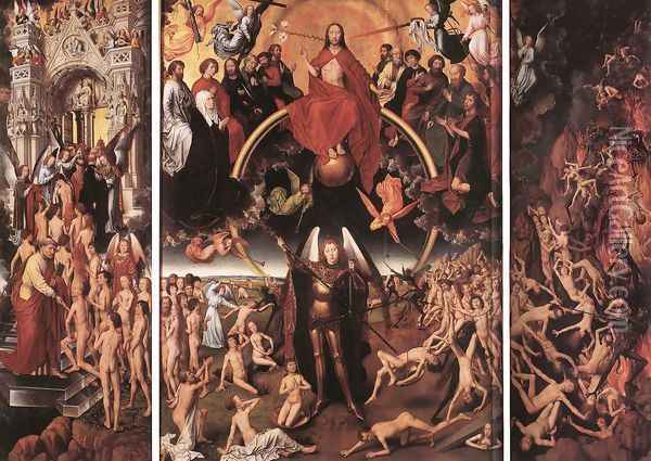 Last Judgment Triptych (open) 1467-71 Oil Painting - Hans Memling