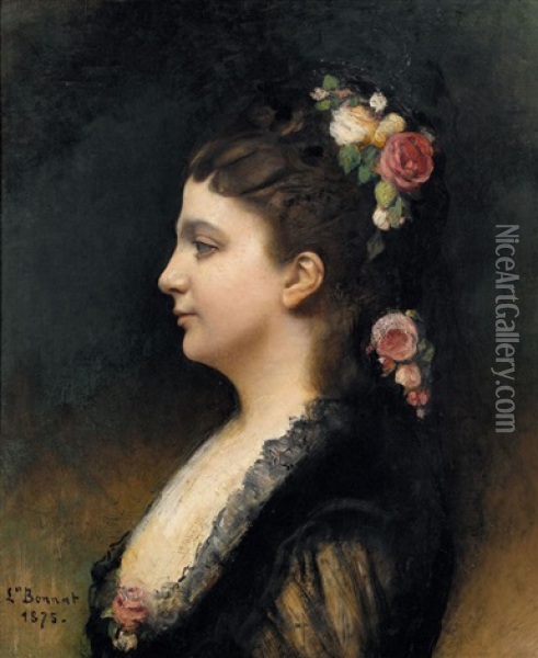 Portrat Einer Dame Mit Blumenschmuck Oil Painting - Leon Bonnat