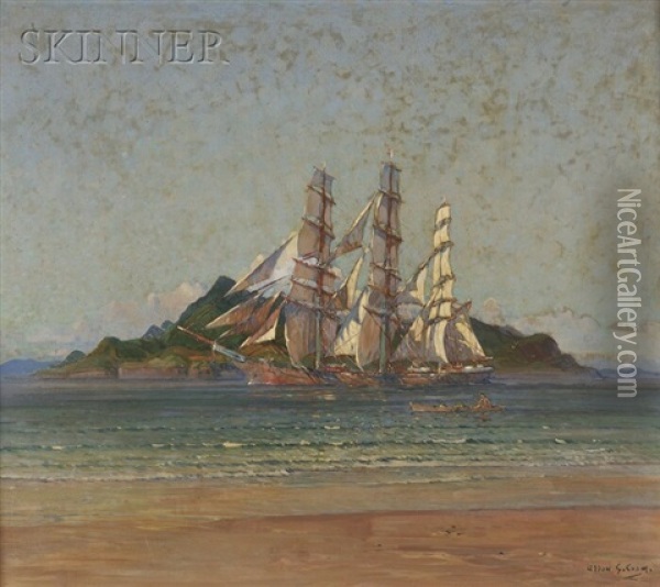 Ship Heading In Oil Painting - Allen Gilbert Cram