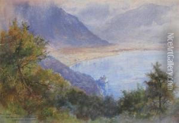 The Rhone Valley Lake Geneva, From Glion Oil Painting - George Swinstead