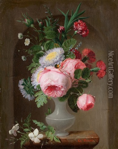 Bouquet De Fleurs Sur Un Entablement Oil Painting - Claude Louis Marie Revol