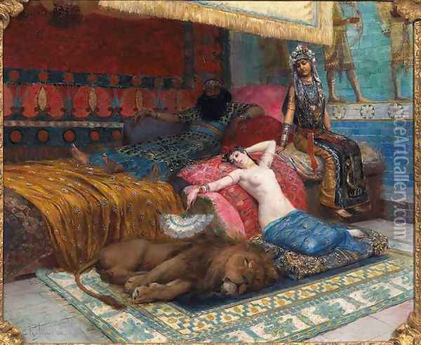 L'esclave et le lion (The slave and the lion) Oil Painting - Georges Antoine Rochegrosse
