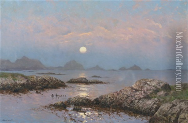Kystlandskap I Maneskinn Oil Painting - Frithjof Smith-Hald