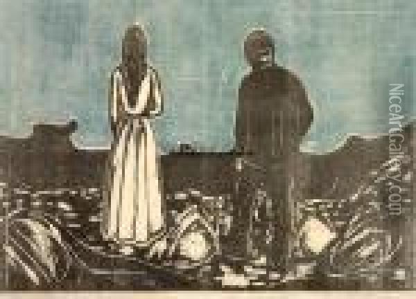 To Mennesker. De To Ensomme Oil Painting - Edvard Munch