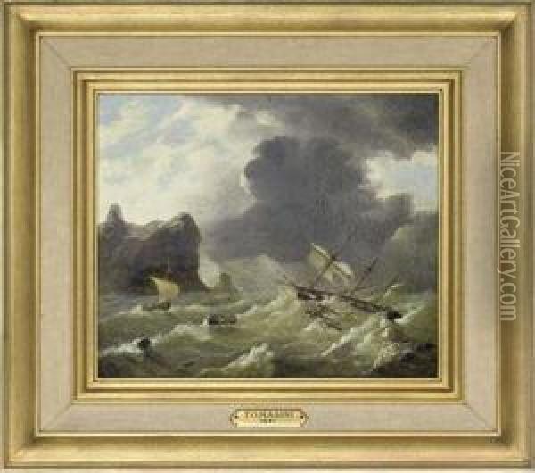 Schooner Floundering Off The Headland Oil Painting - Luis Ascensio Tomasini