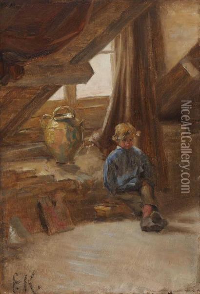 Junge Auf Dem Dachboden Oil Painting - Emil Keyser