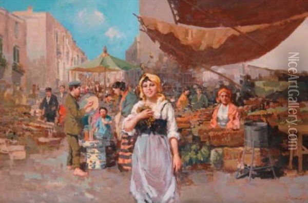 Scena Di Mercato Con Personaggi Oil Painting - Vincenzo d' Auria