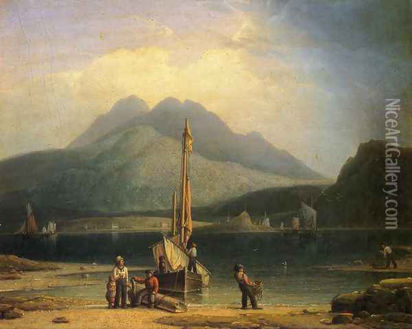 Taking Down the Sails Oil Painting - Robert Salmon