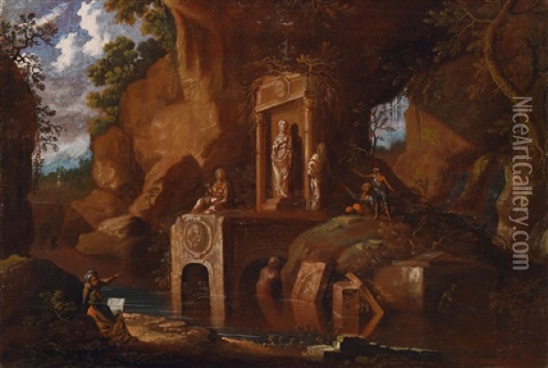 Grottenbilder (pair) Oil Painting - Abraham van Cuylenborch