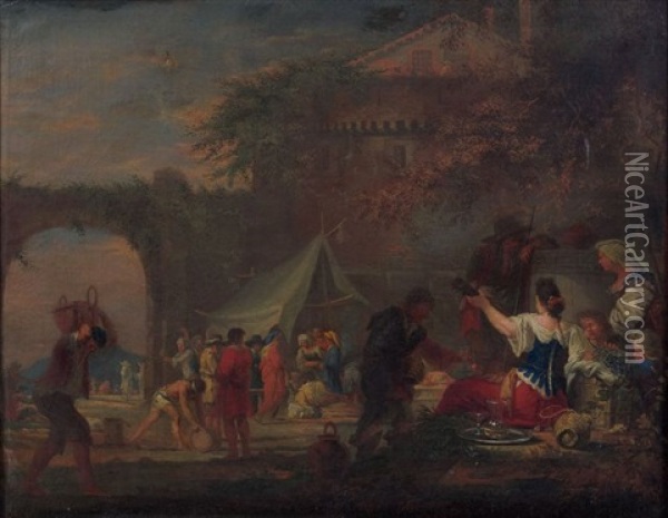 Scene Animee A L'entree D'une Ville Oil Painting - Domenicus van (Ascanius) Wynen