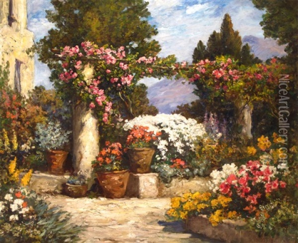 An Italian Hilltop Garden Oil Painting - Thomas Edwin Mostyn