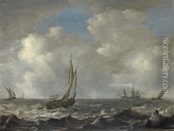 Stormy Sea With Ships Oil Painting - Jan Porcellis