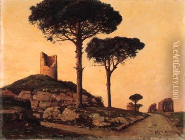 Roma, Via Appia Antica Oil Painting - Bruno Croatto