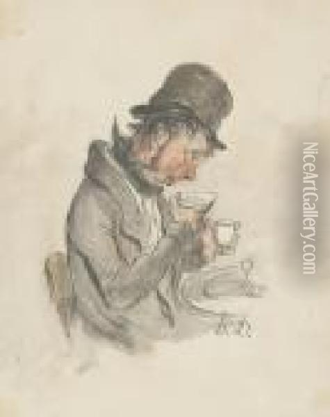Coffee Drinker Oil Painting - Honore Daumier