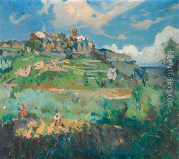 El Pueblo, San Quirce De Valles (village, San Quirce De Valles) Oil Painting - Joaquin Mir Trinxet