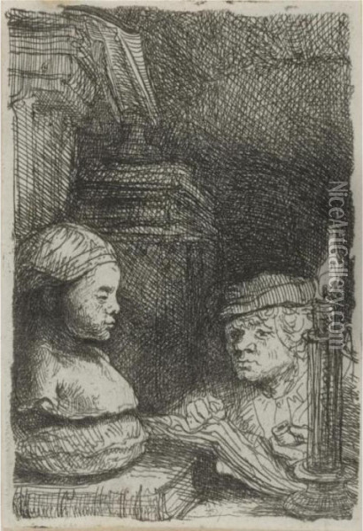 Man Drawing From A Cast (b., Holl. 130; H. 191; Bb. 41-4) Oil Painting - Rembrandt Van Rijn