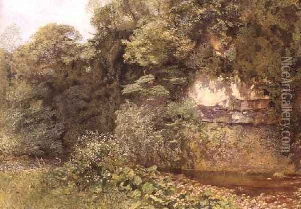 A Still Pool Below Rocks Oil Painting - Alfred William Hunt