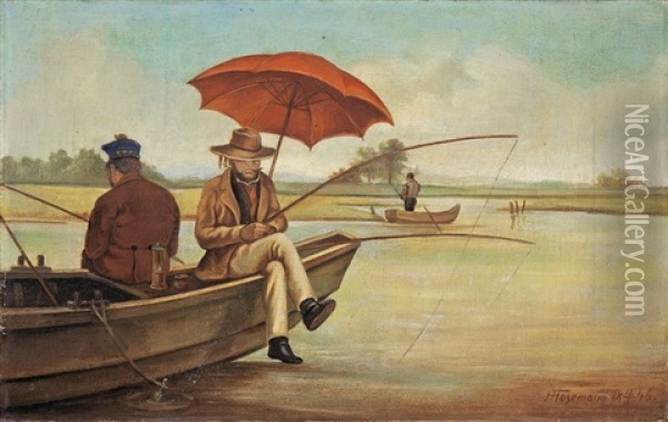 Angler Im Boot Mit Sonnenschirm Oil Painting - Theodor (Fried. Wilhelm Heinrich Th.) Hosemann