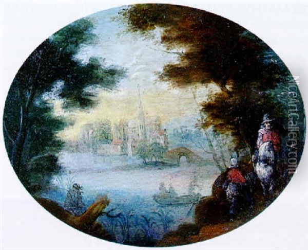 Paysage Fluvial Avec Cavalier Oil Painting - Karel Beschey