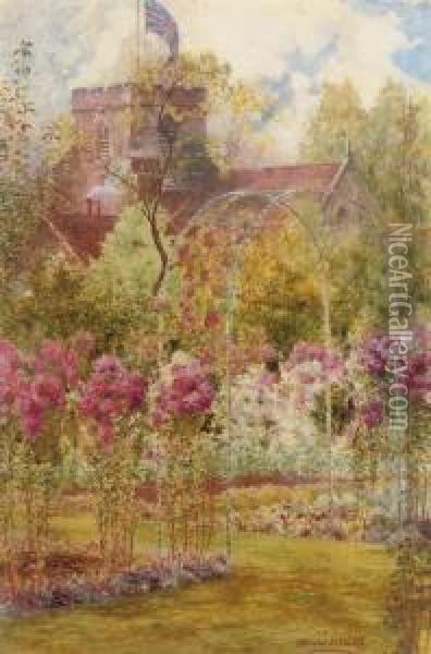 The Rectory Garden Oil Painting - Harold D. Watts
