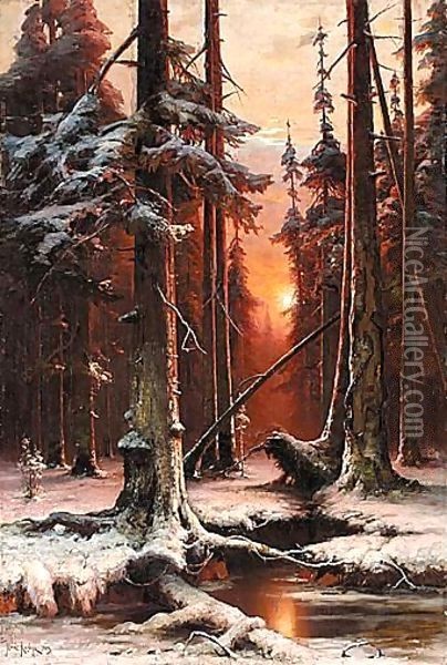Forest At Sunset Oil Painting - Iulii Iul'evich (Julius) Klever