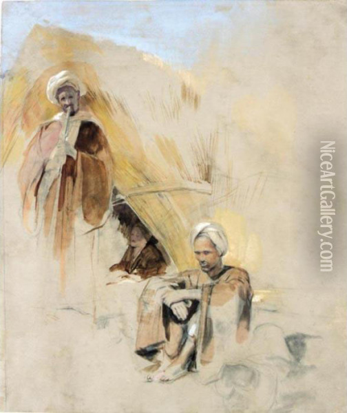 Study Of Bedouins By A Dwelling Oil Painting - John Frederick Lewis