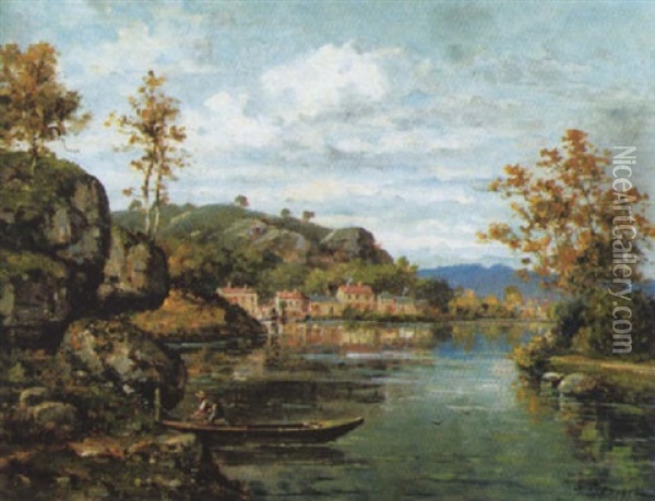 Sommerliche Flusslandschaft Mit Felsigen Ufern Oil Painting - Gustave Mascart