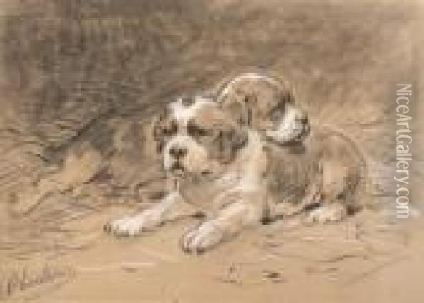 Sleepy Saint-bernard Puppies Oil Painting - Otto Eerelman