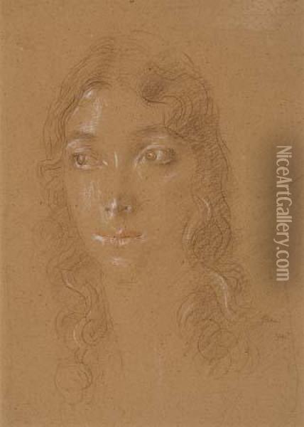 Portrait Of The Artist's Daughter, Vivian Oil Painting - John Augustus Atkinson