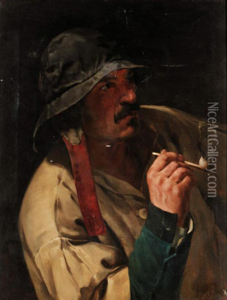 The Pipe Smoker Oil Painting - Felix Cogen