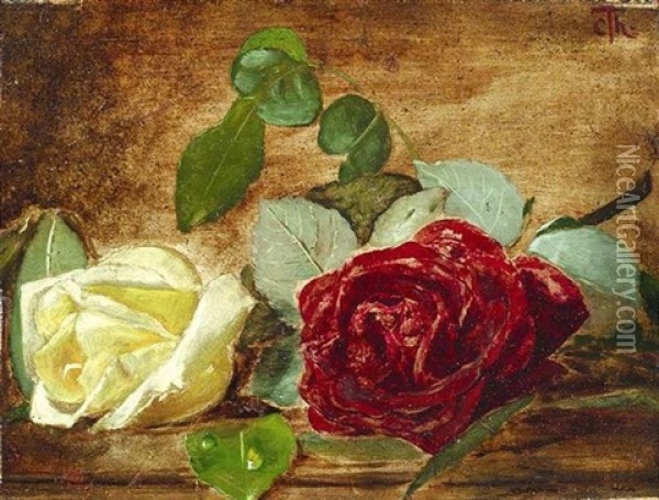 Stilleben Mit Gelber Und Roter Rose Oil Painting - Cella (Bonicella) Thoma