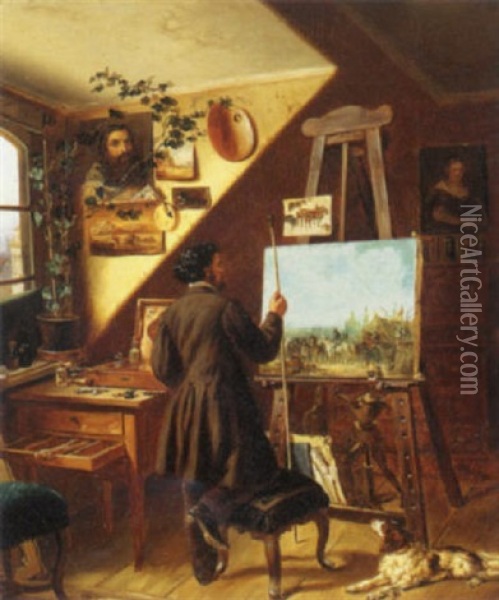 Painting The Horse Fair In The Artist's Studio Oil Painting - Gustav Adolf Friedrich