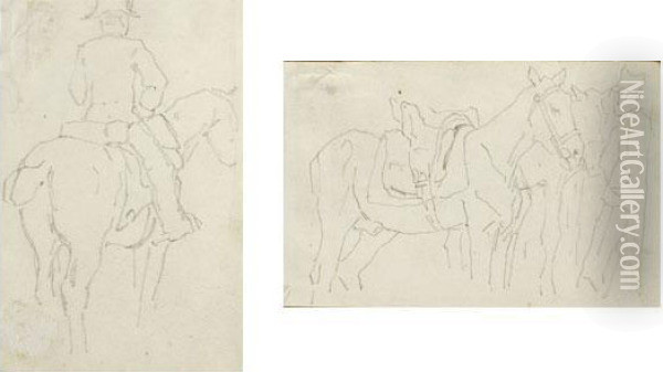 Cavaliere (verso), Cavallo (recto) Oil Painting - Giovanni Fattori